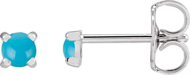 14K Gold Natural Turquoise Round 4-Prong Claw Rose-Cut Stud Earrings - White Gold