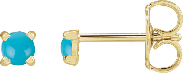 14K Gold Natural Turquoise Round 4-Prong Claw Rose-Cut Stud Earrings - Yellow Gold