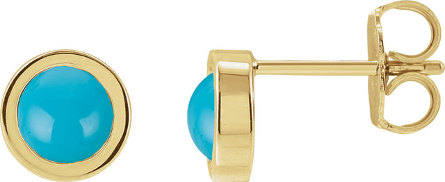14K Gold Natural Turquoise Round Bezel-Set Rose-Cut Stud Earrings - Yellow Gold