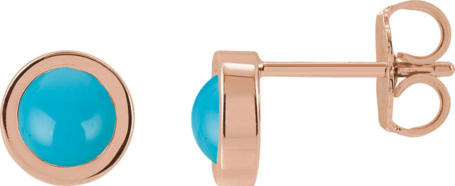 14K Gold Natural Turquoise Round Bezel-Set Rose-Cut Stud Earrings - Rose Gold