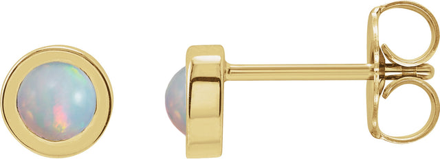 14K Gold Natural White Opal Round Bezel-Set Rose-Cut Stud Earrings - Yellow Gold