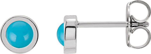 Platinum Natural Turquoise Round Bezel-Set Rose-Cut Stud Earrings