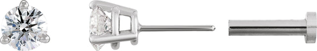14K Gold Natural Diamond Round 3-Prong Press Fit Stud Earrings - White Gold