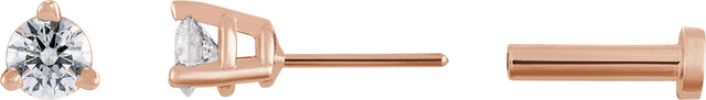 14K Gold Natural Diamond Round 3-Prong Press Fit Stud Earrings - Rose Gold