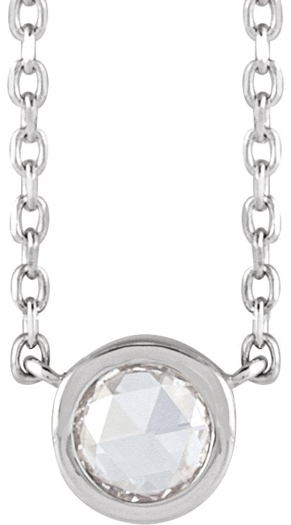 14K Gold Round Natural Diamond Rose-Cut Bezel-Set Necklace - White Gold