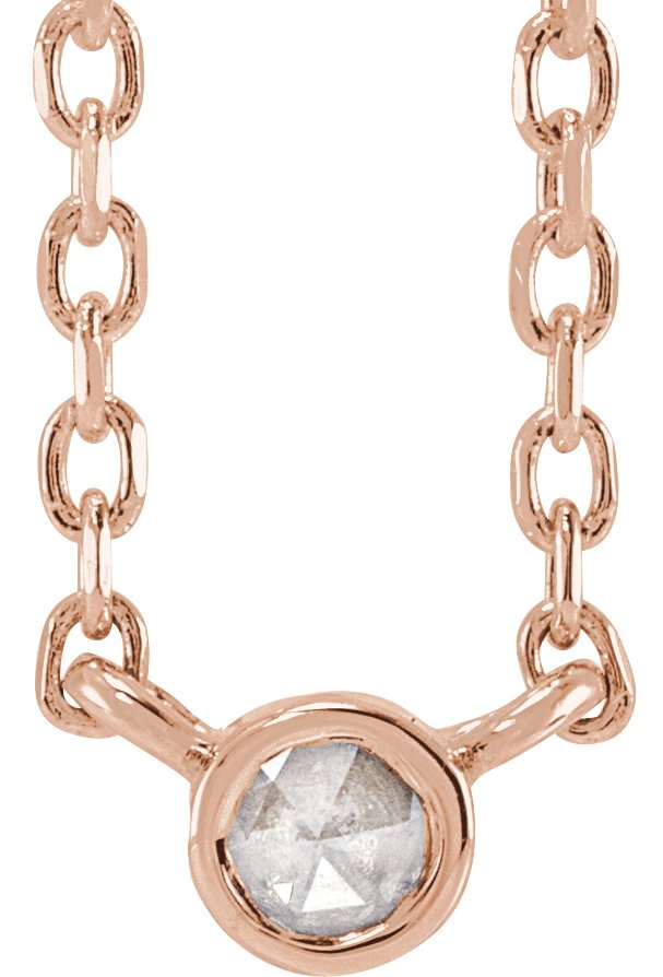 14K Gold Round Natural Diamond Rose-Cut Bezel-Set Necklace - Rose Gold