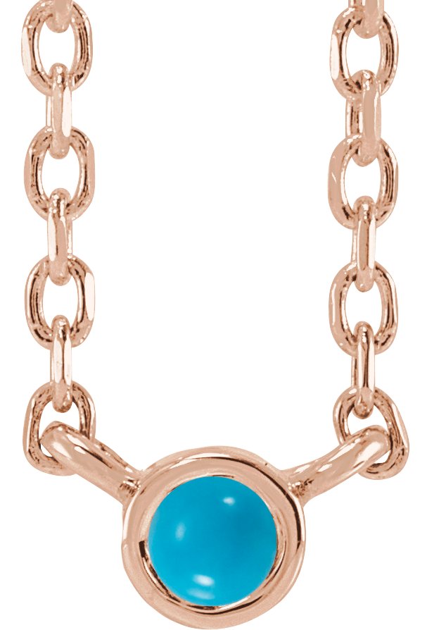 14K Gold Round Natural Turquoise Rose-Cut Bezel-Set Necklace - Rose Gold