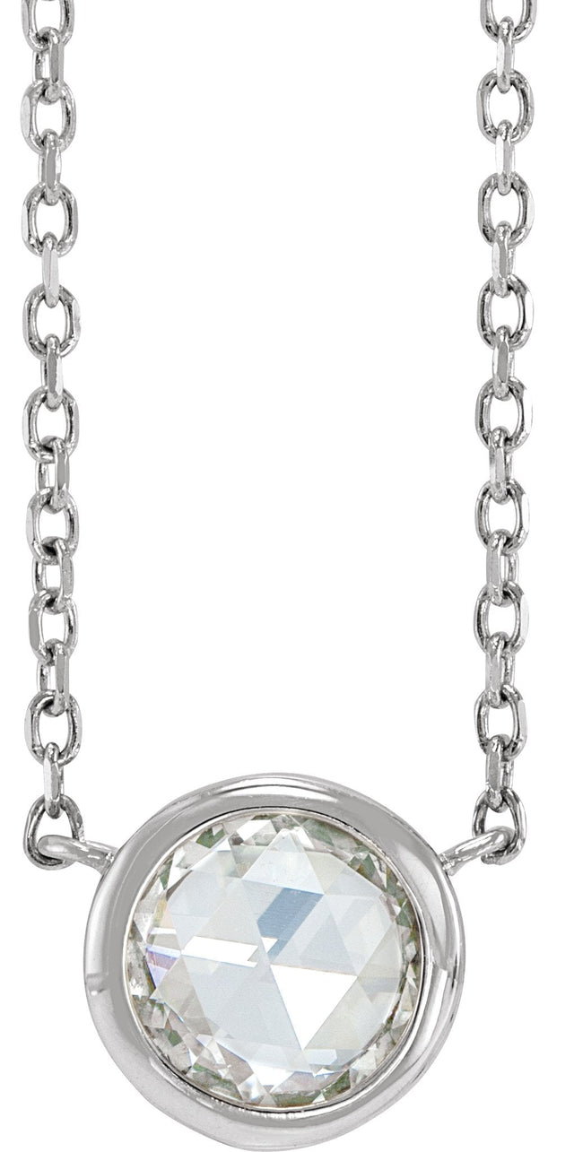 Platinum Round Natural Diamond Rose-Cut Bezel-Set Necklace