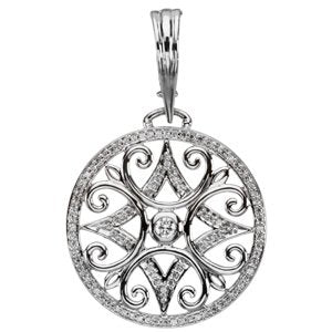 14K Gold Round Natural Diamond Vintage-Inspired Pendant with Enhancer Bail