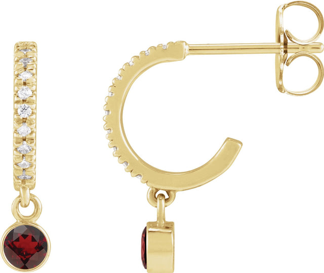 14K Gold Round Natural Mozambique Garnet French-Set Hoop Earrings - Yellow Gold
