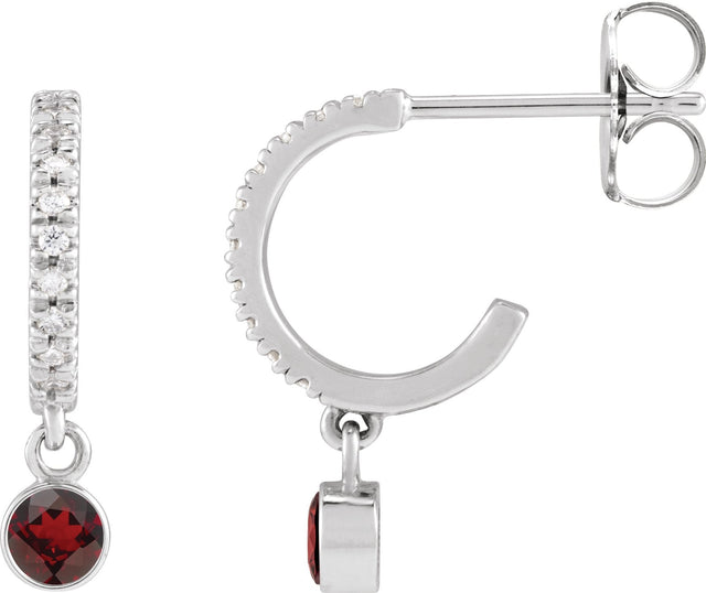 Platinum Round Natural Mozambique Garnet French-Set Hoop Earrings
