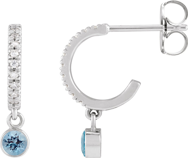 Platinum Round Natural Aquamarine French-Set Hoop Earrings