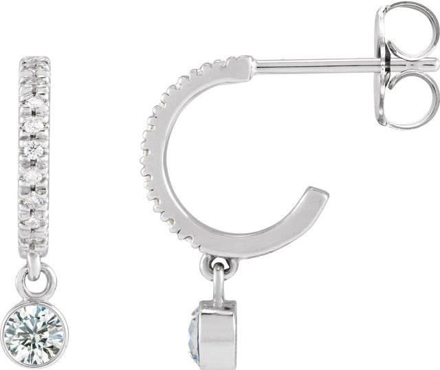 14K Gold Round Natural White Sapphire French-Set Hoop Earrings - White Gold