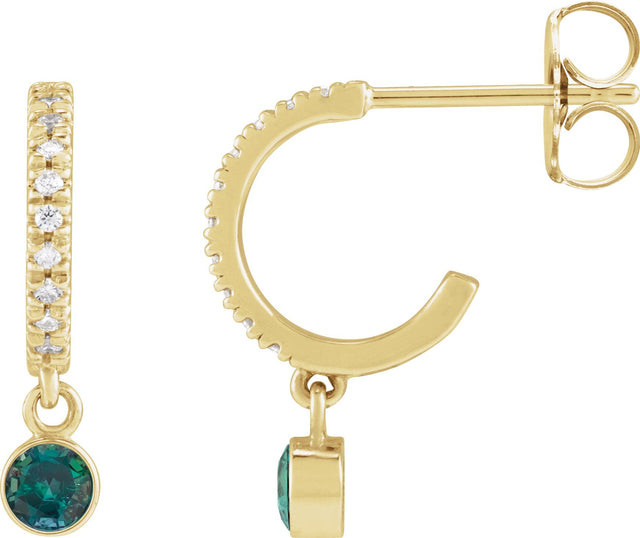 14K Gold Round Lab-Grown Alexandrite French-Set Hoop Earrings - Yellow Gold