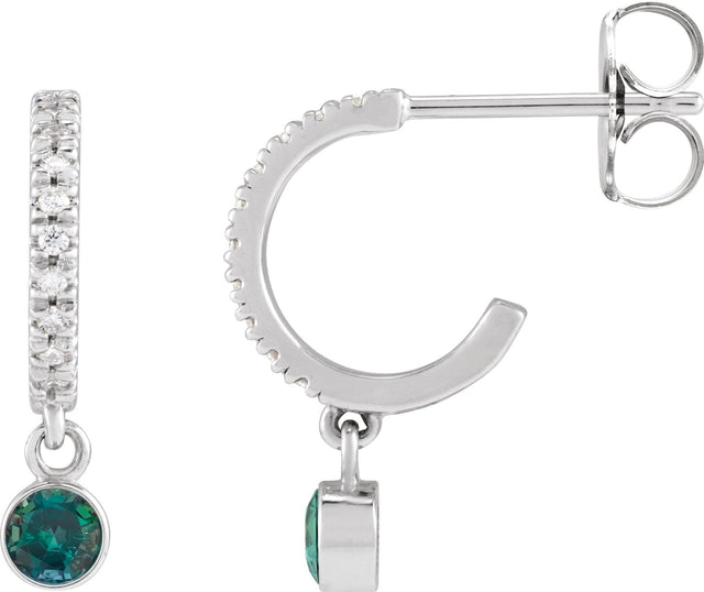 Platinum Round Lab-Grown Alexandrite French-Set Hoop Earrings