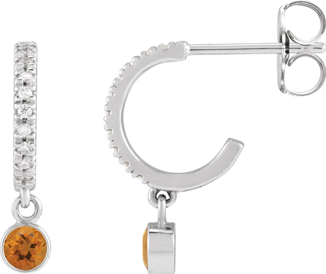 Platinum Round Natural Citrine French-Set Hoop Earrings
