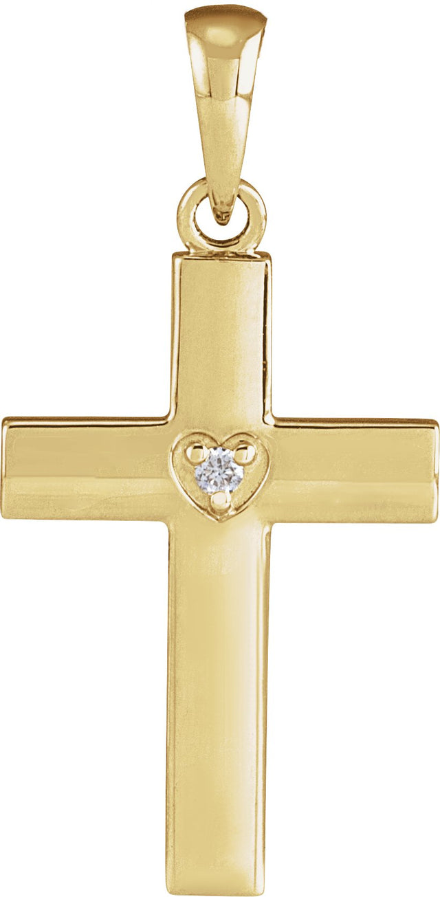 14K Gold Round Natural Diamond Engravable Cross Necklace or Pendant - Yellow Gold