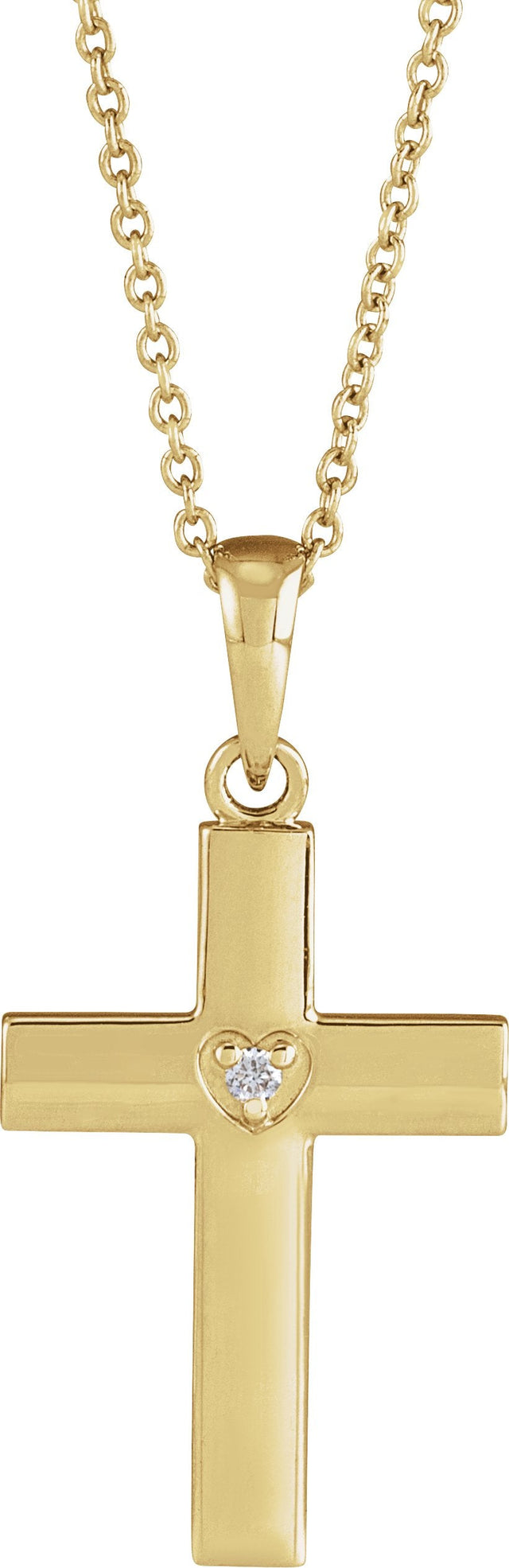 14K Gold Round Natural Diamond Engravable Cross Necklace or Pendant - Yellow Gold
