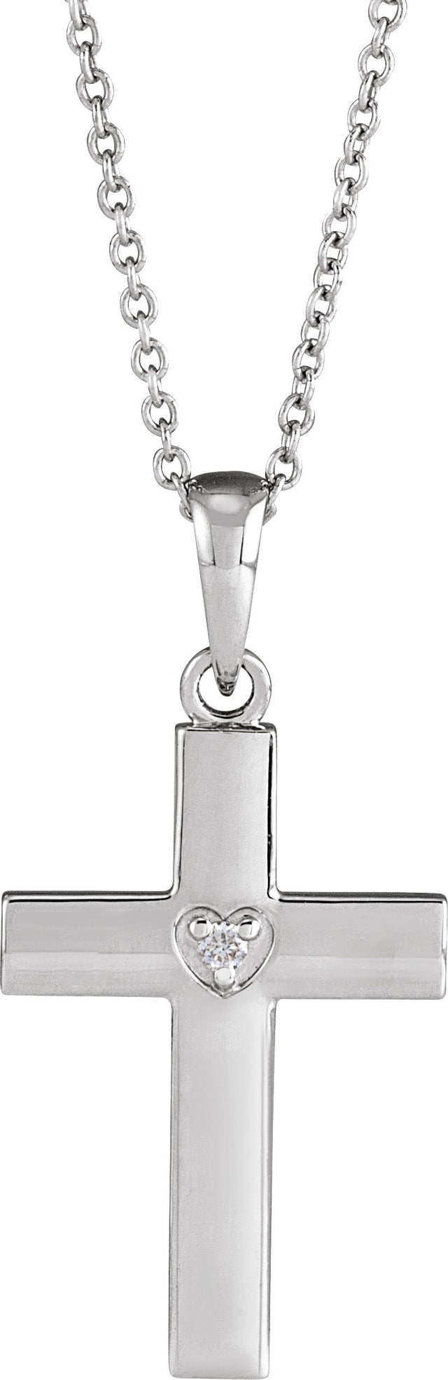 14K Gold Round Natural Diamond Engravable Cross Necklace or Pendant - White Gold
