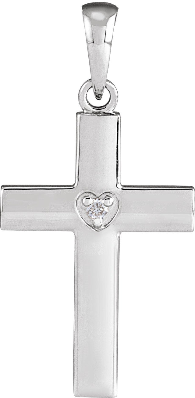 Platinum Round Natural Diamond Engravable Cross Necklace or Pendant
