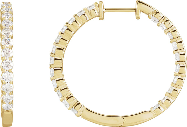 14K Gold Round Lab-Grown Diamond Inside-Outside Hoop Earrings – up to 1/2 CTW - Yellow Gold
