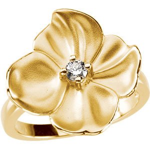 14K Gold Round Natural Diamond Flower Ring – 3mm Stones
