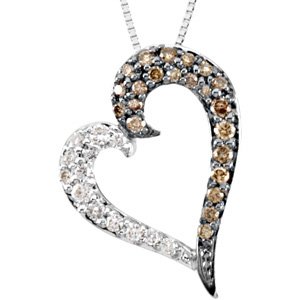 14K Gold Round Natural Diamond Heart Necklace II