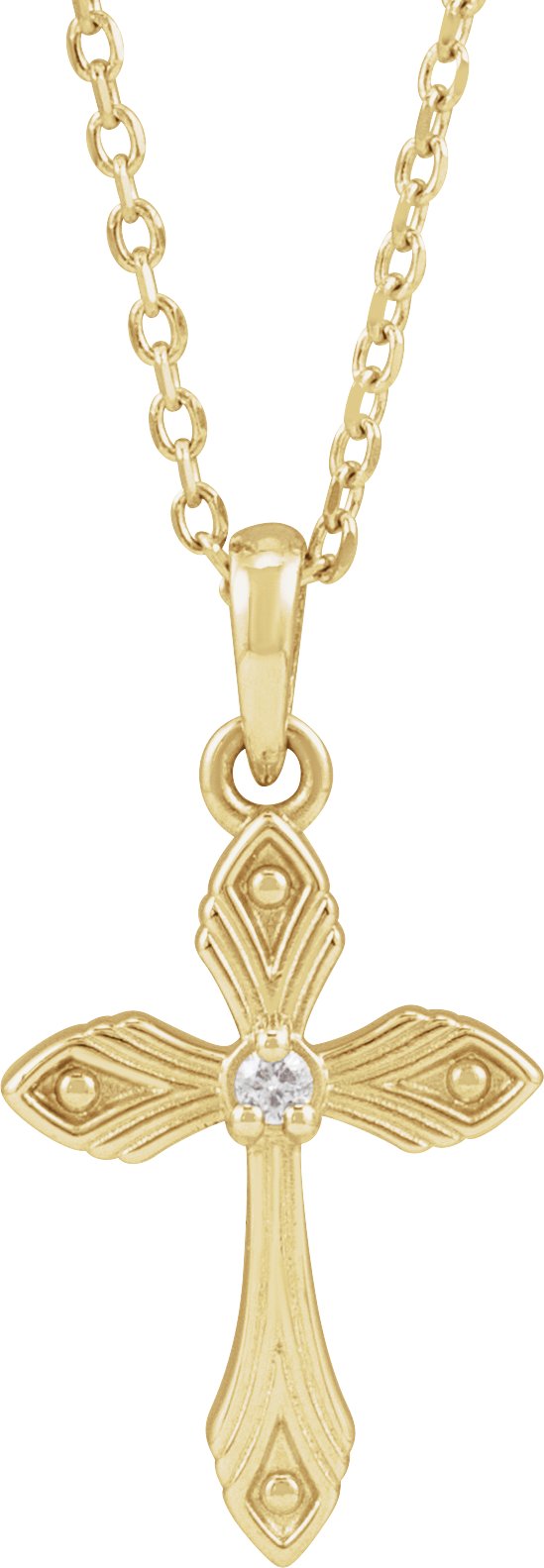 14K Gold Round Natural Diamond Accented Cross Necklace - Yellow Gold