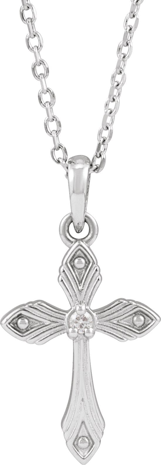 Platinum Round Natural Diamond Accented Cross Necklace