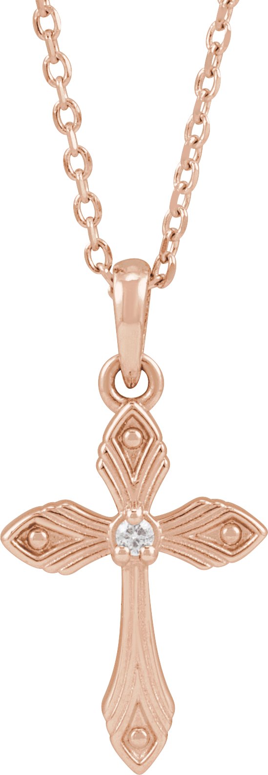 14K Gold Round Natural Diamond Accented Cross Necklace - Rose Gold