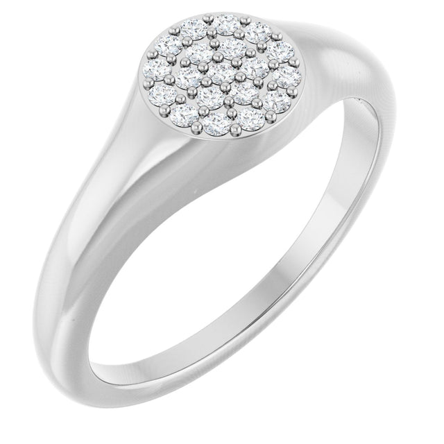 Platinum Round Natural Diamond Cluster Signet Ring