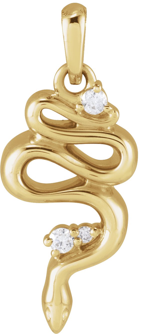 14K Gold Round Natural Diamond Accented Serpent Necklace or Pendant - Yellow Gold
