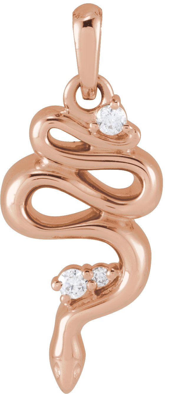 14K Gold Round Natural Diamond Accented Serpent Necklace or Pendant - Rose Gold