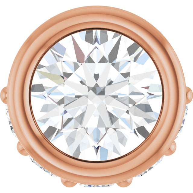 14K Gold Round Natural White Sapphire Accented Bezel-Set Necklace or Pendant - Rose Gold