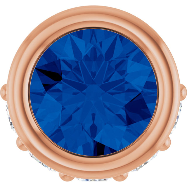 14K Gold Round Natural Blue Sapphire Accented Bezel-Set Necklace or Pendant - Rose Gold