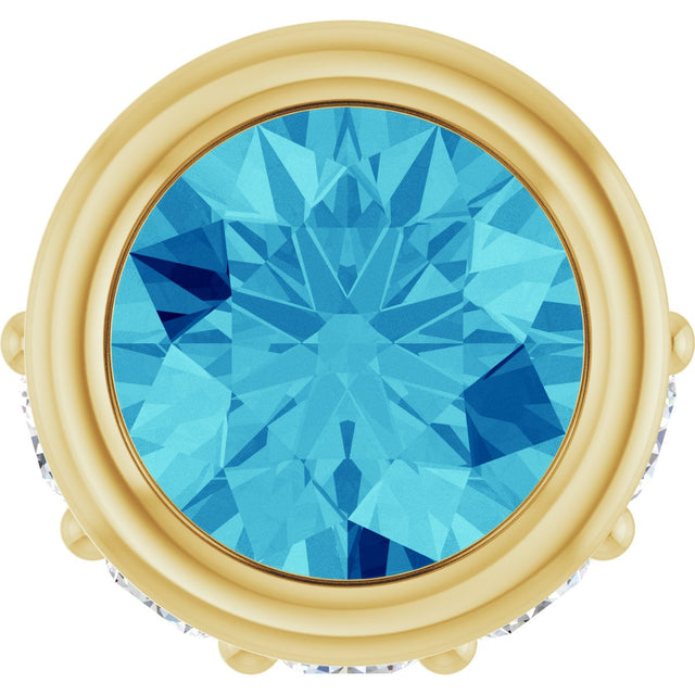 14K Gold Round Natural Blue Zircon Accented Bezel-Set Necklace or Pendant - Yellow Gold