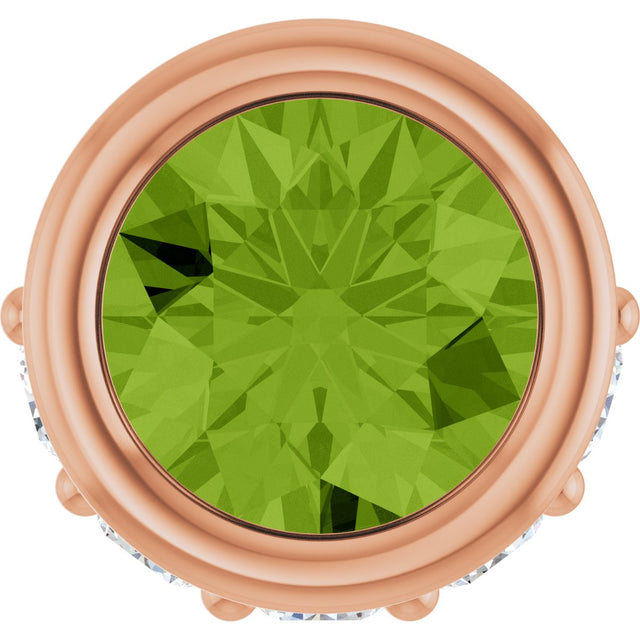 14K Gold Round Natural Peridot Accented Bezel-Set Necklace or Pendant - Rose Gold