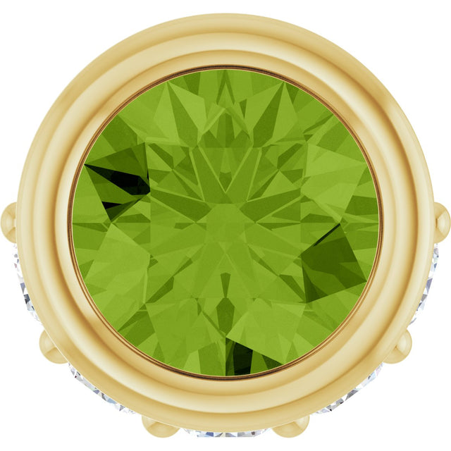 14K Gold Round Natural Peridot Accented Bezel-Set Necklace or Pendant - Yellow Gold