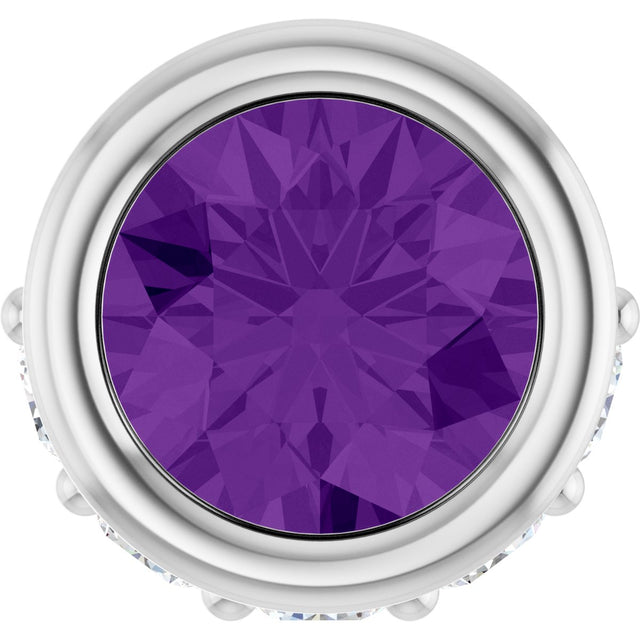 Platinum Round Natural Amethyst Accented Bezel-Set Necklace or Pendant