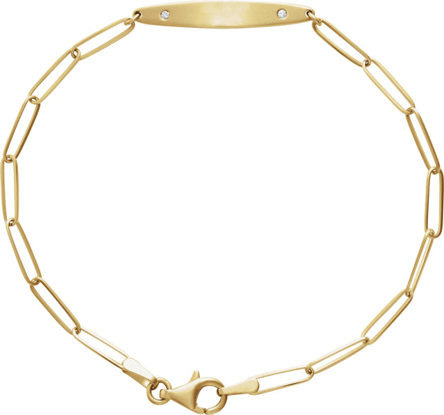 14K Gold Round Natural Diamond Engravable Curved Bar Bracelet - Yellow Gold