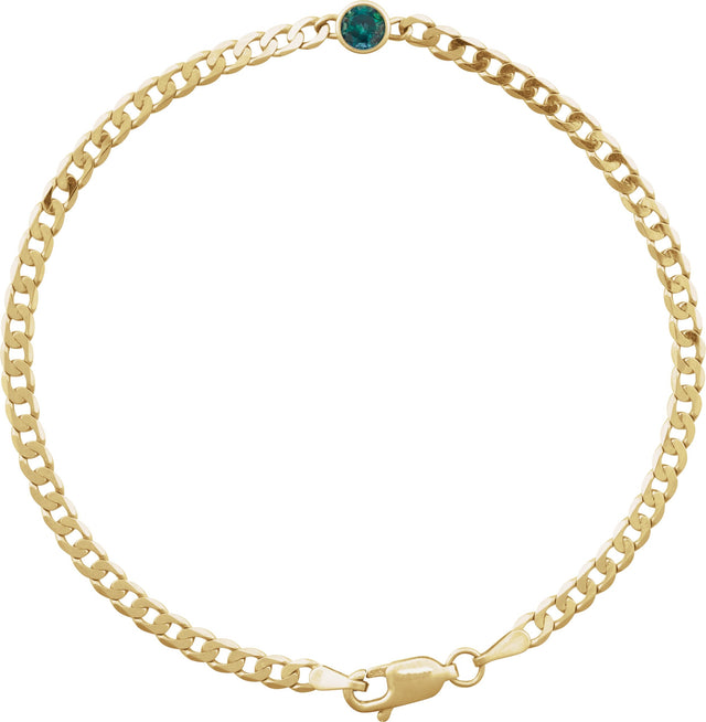 14K Gold Round Lab-Grown Alexandrite Bezel-Set Solitaire Curb Link Bracelet