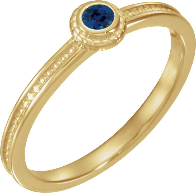 14K Gold Round Lab-Grown Blue Sapphire Family Stackable Ring – 3mm Stones - Yellow Gold
