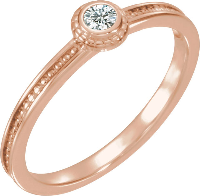 14K Gold Round Natural White Sapphire Family Stackable Ring – 3mm Stones - Rose Gold