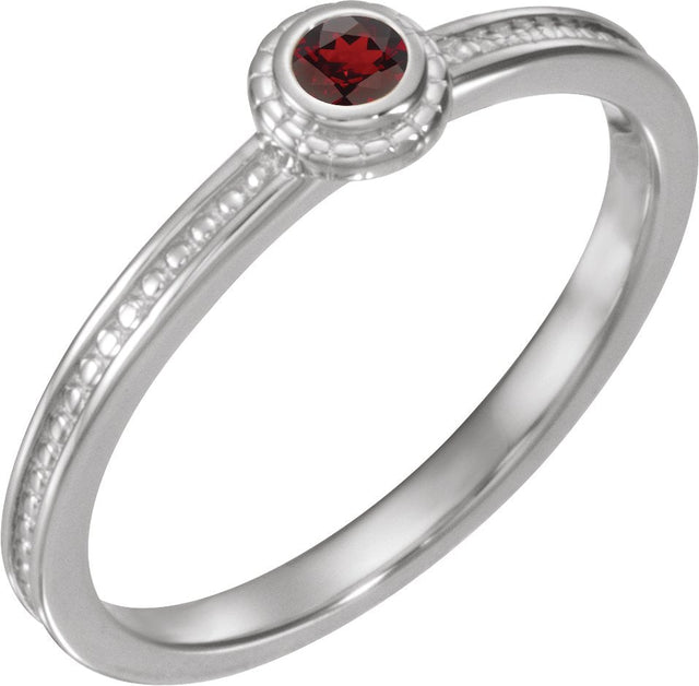 14K Gold Round Natural Mozambique Garnet Family Stackable Ring – 3mm Stones - White Gold