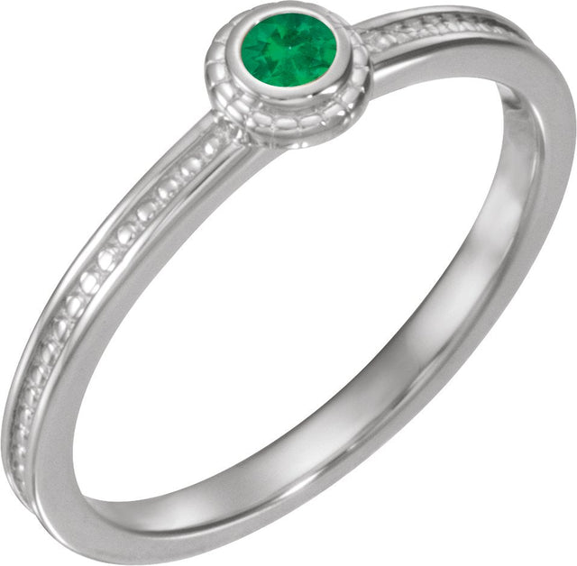 14K Gold Round Natural Emerald Family Stackable Ring – 3mm Stones - White Gold