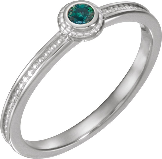 14K Gold Round Lab-Grown Alexandrite Family Stackable Ring – 3mm Stones - White Gold