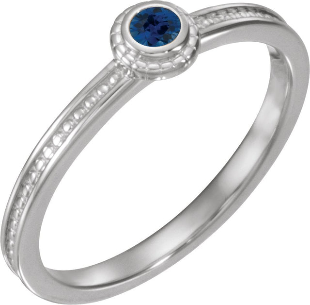 14K Gold Round Lab-Grown Blue Sapphire Family Stackable Ring – 3mm Stones - White Gold