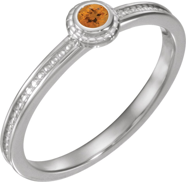 14K Gold Round Natural Citrine Family Stackable Ring – 3mm Stones - White Gold