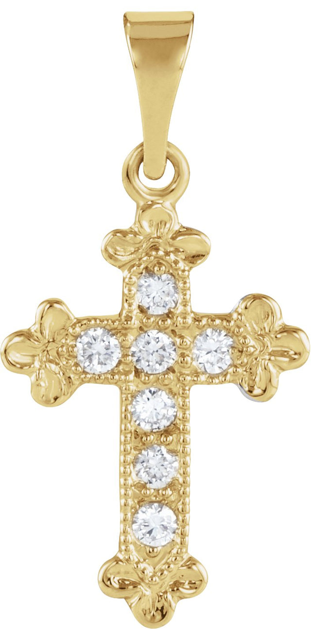 14K Gold Round Natural Diamond Cross Pendant – 1/10 CTW - Yellow Gold