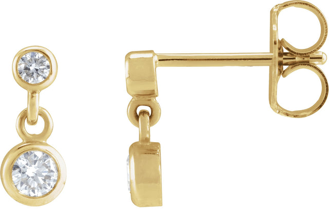 14K Gold Round Natural Diamond Two-Stone Bezel Set Earrings - Yellow Gold